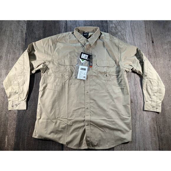 NWT 5.11 Tactical Series Taclite Pro Shirt Men’s 2XL Khaki Long Sleeve Ripstop - Picture 1 of 11